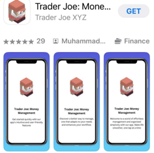 Mobile app listing with three phone previews